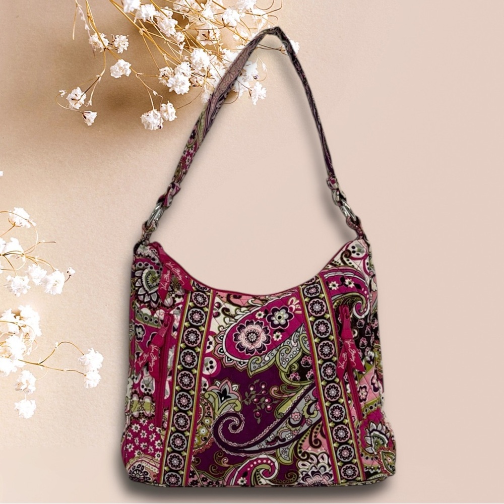 Vera Bradley Pink Very Berry Paisley Hipster Hobo Shoulder Bag Purse 13" x 11"